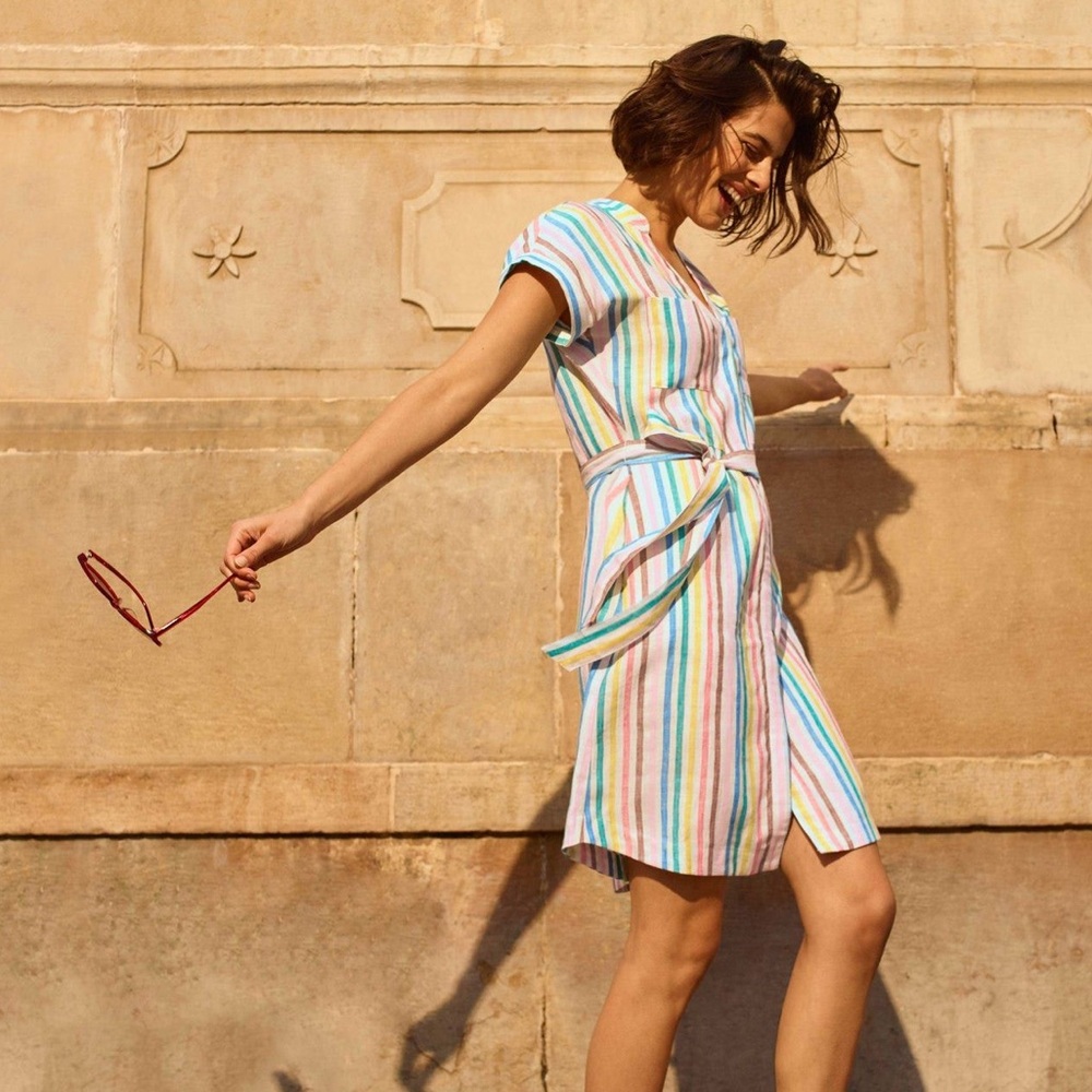 8L Boden Evie Linen Dress - Rainbow Stripe